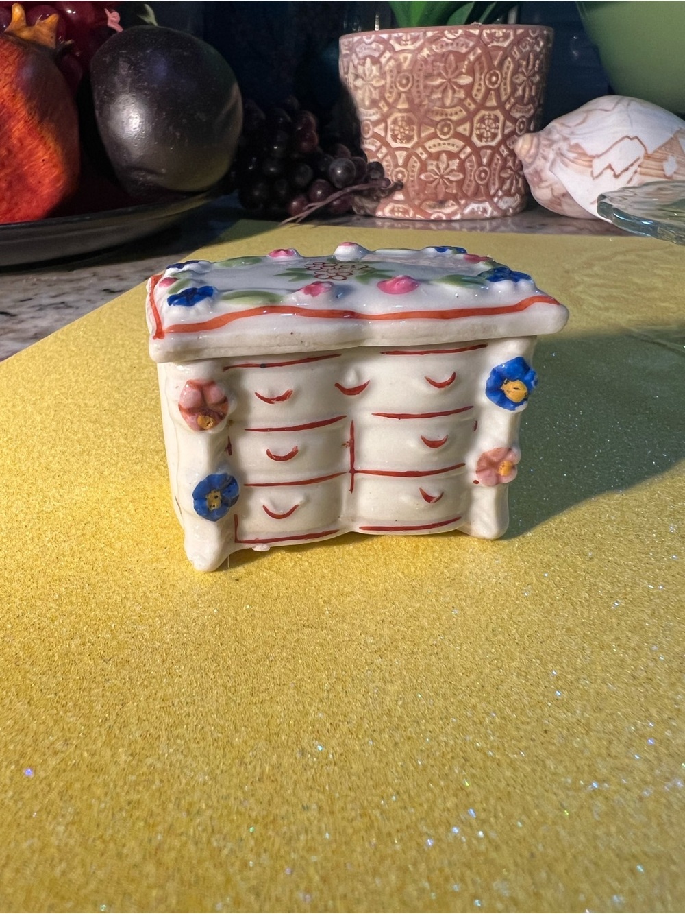 Antique White Porcelain Dollhouse Dresser Trinket Box
